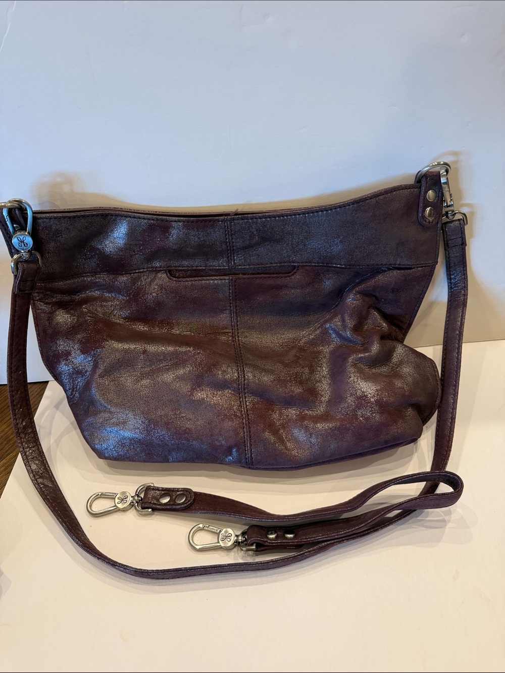 HOBO Leather Crossbody Bag in Deep Plum Brown